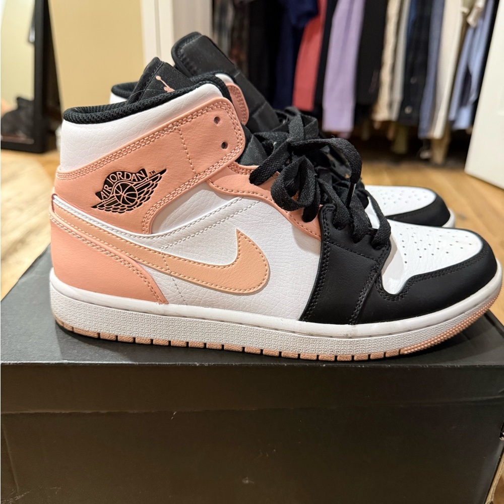 Jordan Air 1 Mid in White, Arctic Orange, and Black